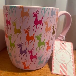 Adorable pink reindeer with gold accents coffee cup by Peppermint & Pine, NWT